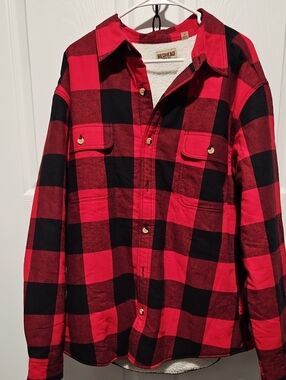 RedHead Sherpa Lined Buffalo Plaid Flannel Shirt Jacket Shacket Mens